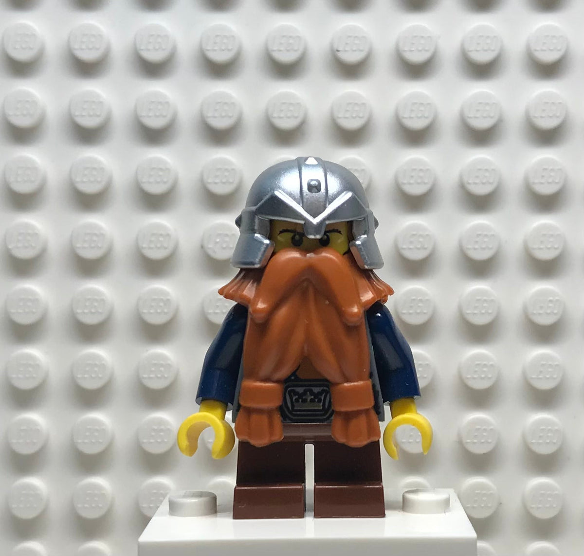 Fantasy Era, Dwarf, Dark Orange Beard, Metallic Silver Helmet with Studded Bands, Dark Blue Arms, Pale Brown Beard, cas377